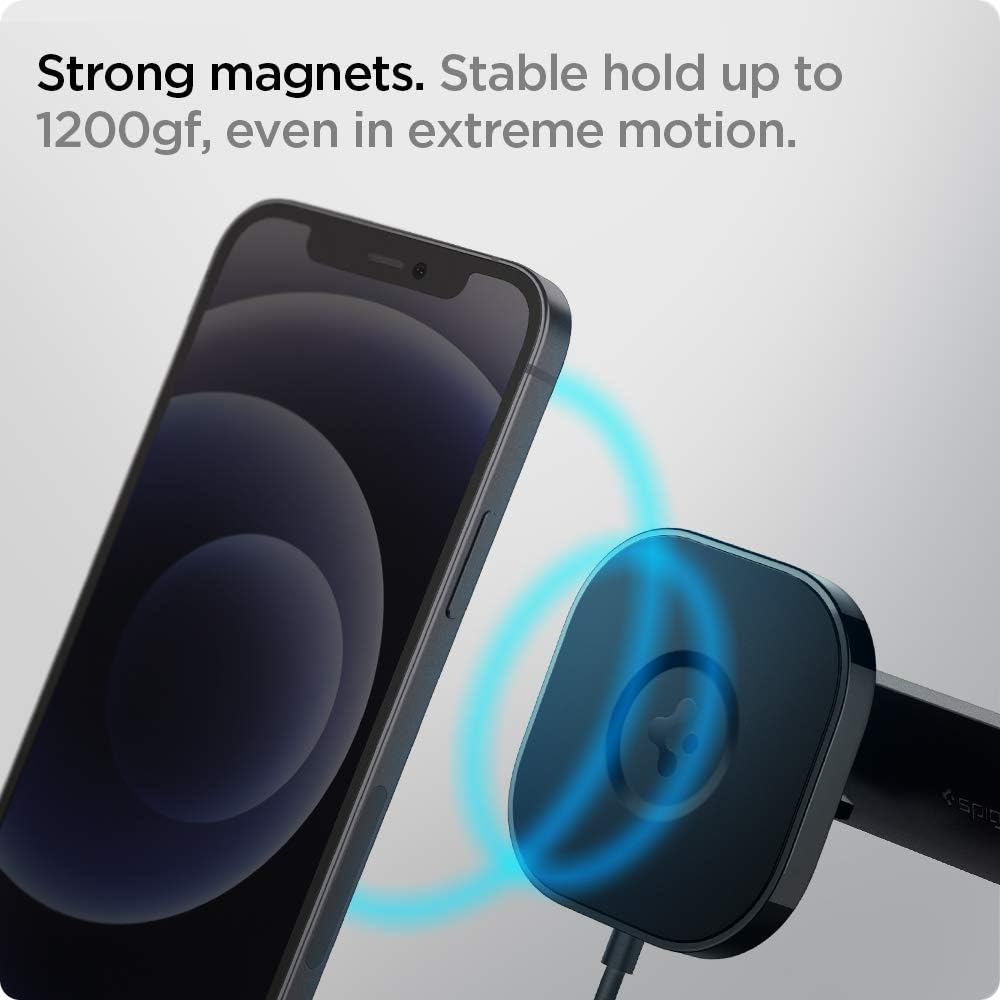 Spigen OneTap Pro (MagFit) diseñado para cargador inalámbrico MagSafe Soporte de ventilación de aire para automóvil con ala de ventilación inteligente compatible con iPhone 15 Pro Max, 15 Pro, 15 Plus, 15, 14, 13 y 12 Series