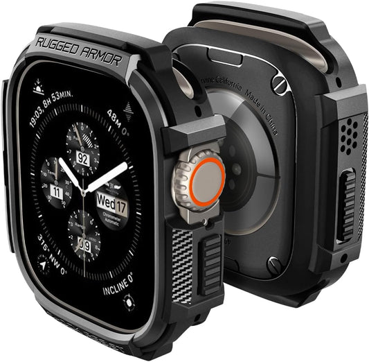 Spigen Rugged Armor - Carcasa de TPU para Apple Watch Ultra de 2/ 49 mm , color negro, protección con acceso a pantalla y botón