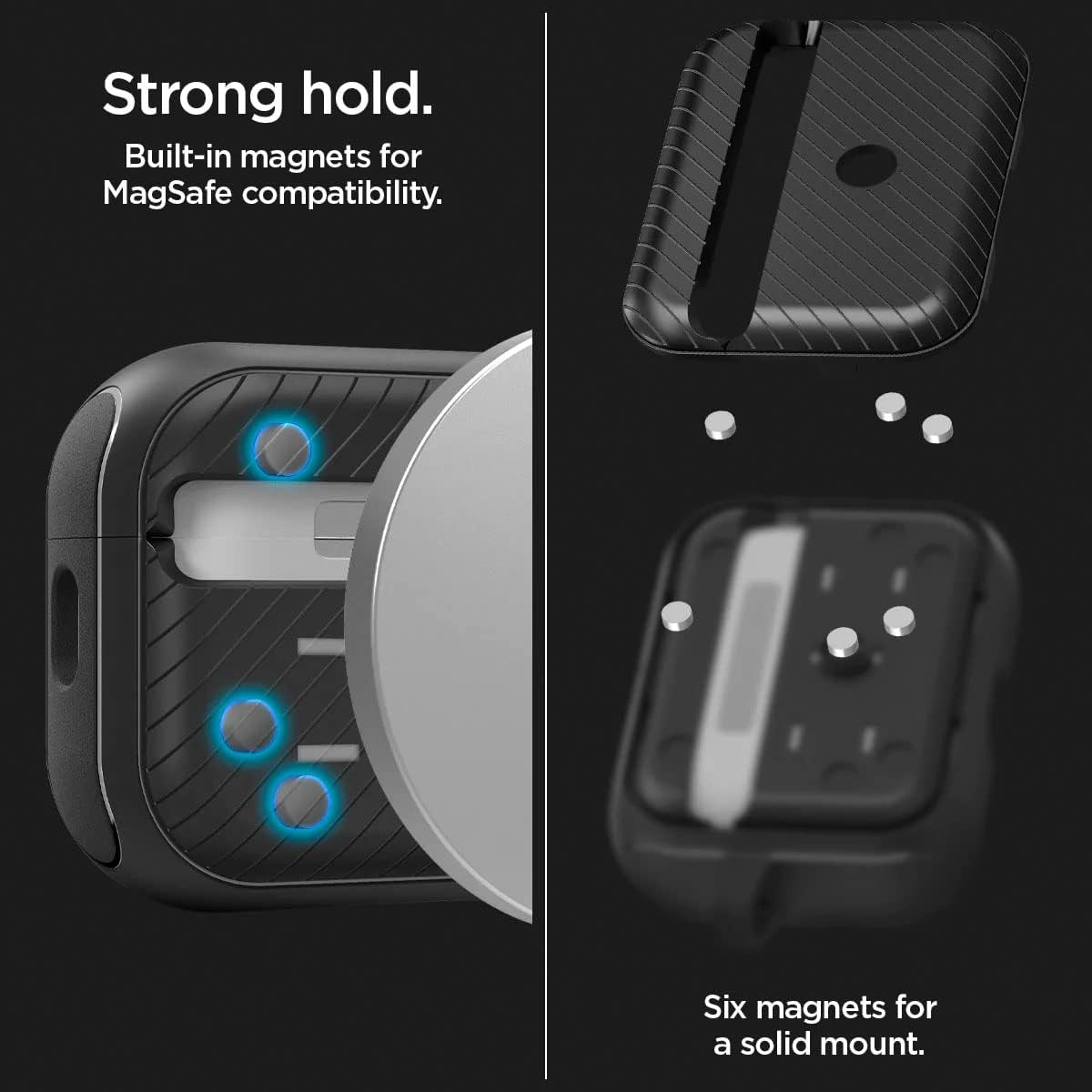 Spigen Mag Armor (Mag Fit) Designed for AirPods Pro 2nd Generation Case 2022/2023 (USB-C/Lightening Cable) • MagSafe Compatible Case Cover with Keychain • Magnets Embedded • Matte Black