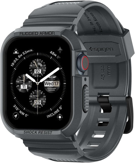 Spigen Rugged Armor Pro - Funda diseñada para Apple Watch con correa de las series 9/8/SE2/7/6/SE/5/4 de 1.77/1.73 pulgadas, color gris oscuro