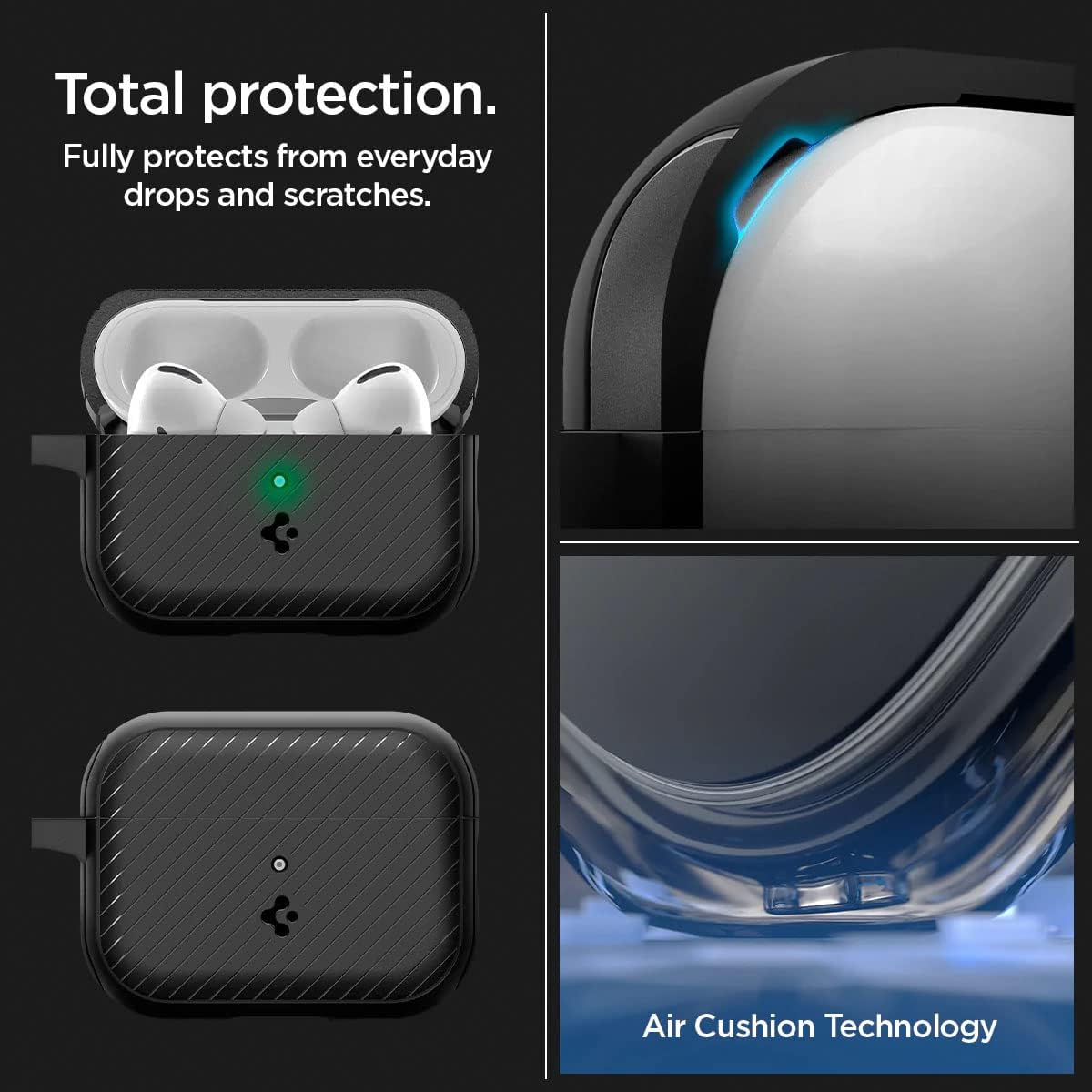 Spigen Mag Armor (Mag Fit) Designed for AirPods Pro 2nd Generation Case 2022/2023 (USB-C/Lightening Cable) • MagSafe Compatible Case Cover with Keychain • Magnets Embedded • Matte Black