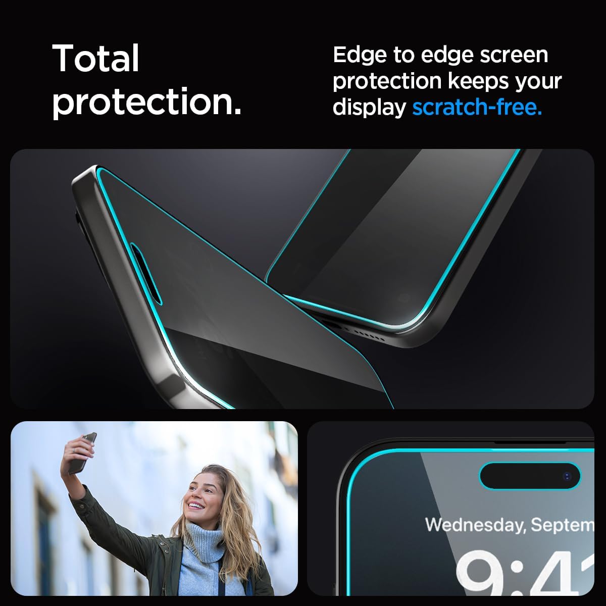 Spigen Protector de pantalla de vidrio templado [GlasTR EZ FIT – Privacidad] diseñado para iPhone 15 Pro Max [compatible con fundas]