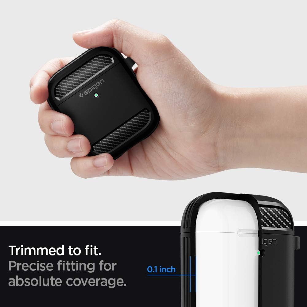 Spigen Rugged Armor - Funda protectora diseñada para Airpods con llavero para Airpods 1 y 2, color negro mate