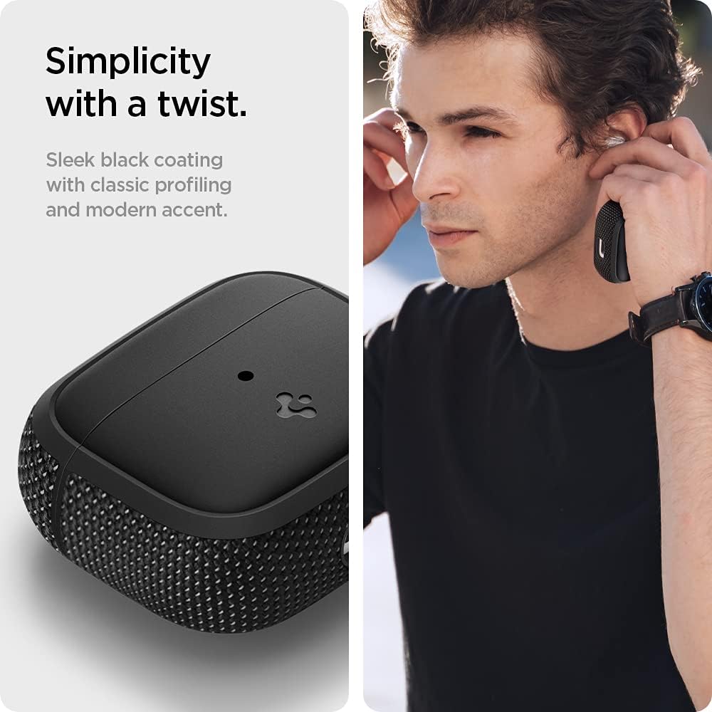 Spigen Funda de ajuste clásico diseñada para Airpods de 3ª generación con llavero, funda de tela prémium para Airpods 3 (2021), color negro