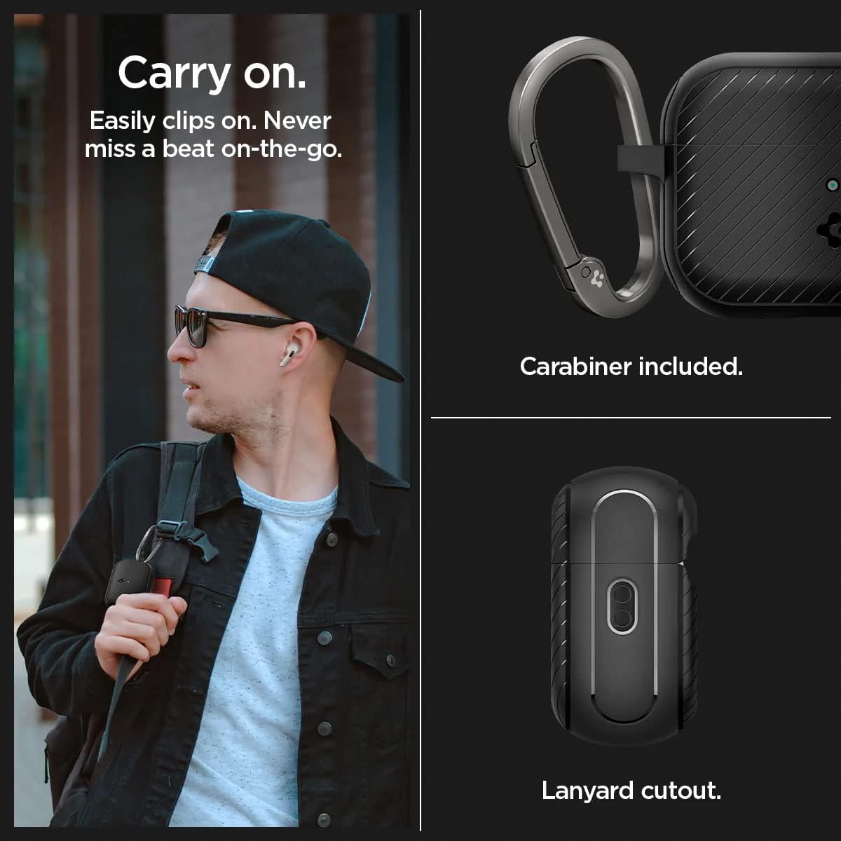 Spigen Mag Armor (Mag Fit) Designed for AirPods Pro 2nd Generation Case 2022/2023 (USB-C/Lightening Cable) • MagSafe Compatible Case Cover with Keychain • Magnets Embedded • Matte Black