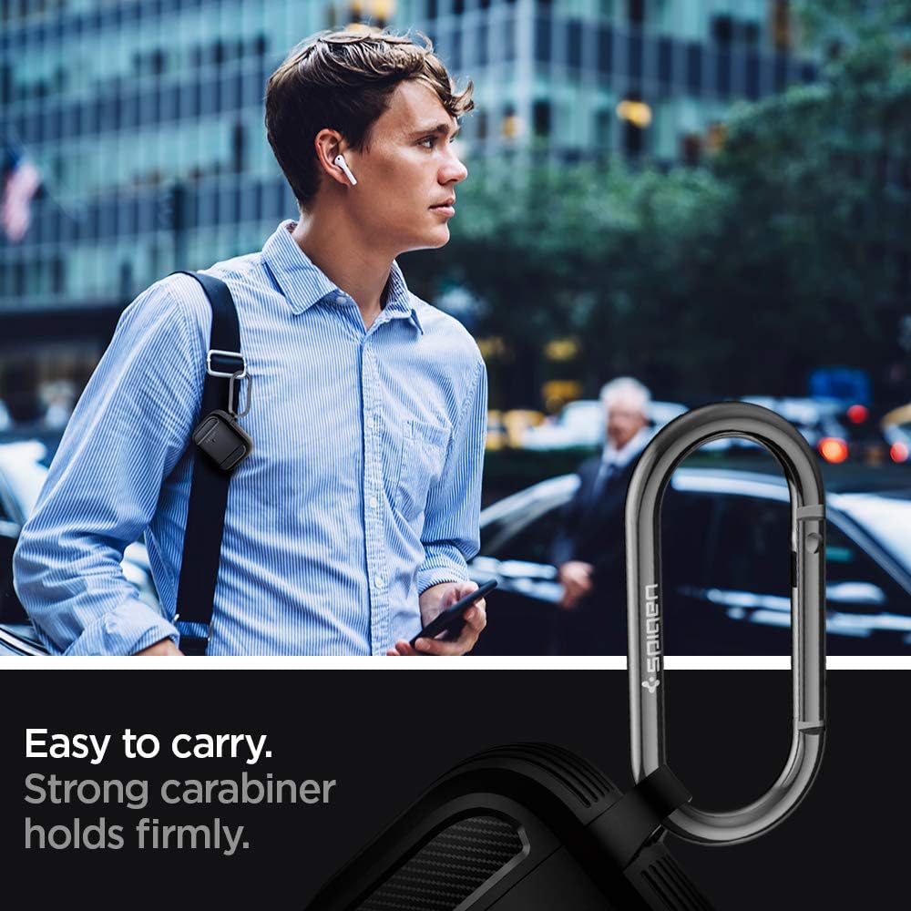 Spigen Rugged Armor - Funda protectora diseñada para Airpods con llavero para Airpods 1 y 2, color negro mate