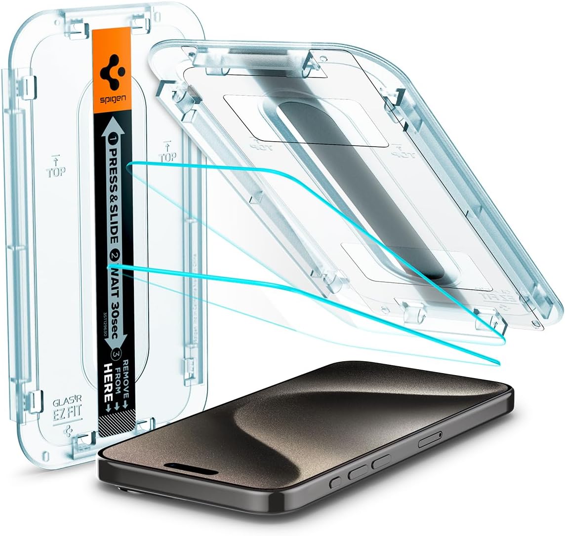 Spigen Tempered Glass Screen Protector • [GlasTR EZ FIT] designed for iPhone 15 Pro Max • Case Friendly •