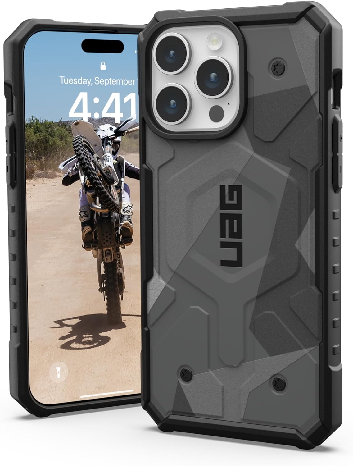 URBAN ARMOR GEAR UAG - Funda compatible con iPhone 15 Pro de 6.1 pulgadas, Pathfinder SE Midnight Camo imán integrado compatible con carga MagSafe, funda protectora resistente de grado militar