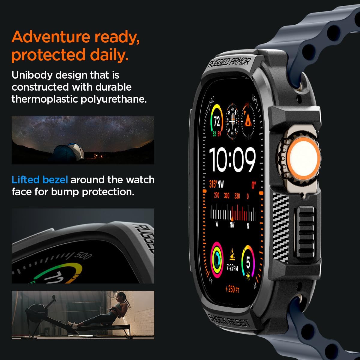 Spigen Rugged Armor - Funda de TPU duradera diseñada para Apple Watch Ultra 2/Apple Watch Ultra de 49 mm, color negro