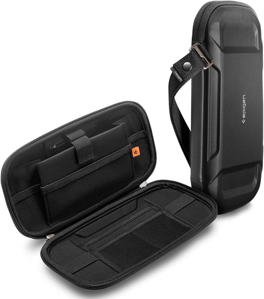 Spigen Slim Rugged Armor Pro Hard Shell Organizador de cables portátil Bolsa de transporte compacta Accesorios electrónicos Adaptadores de corriente Cables de viaje Pequeño almacenamiento para cables, cargadores, USB, tarjeta SD, color negro