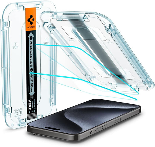 Spigen Tempered Glass Screen Protector • [GlasTR EZ FIT] designed for iPhone 15 Pro • Case Friendly •