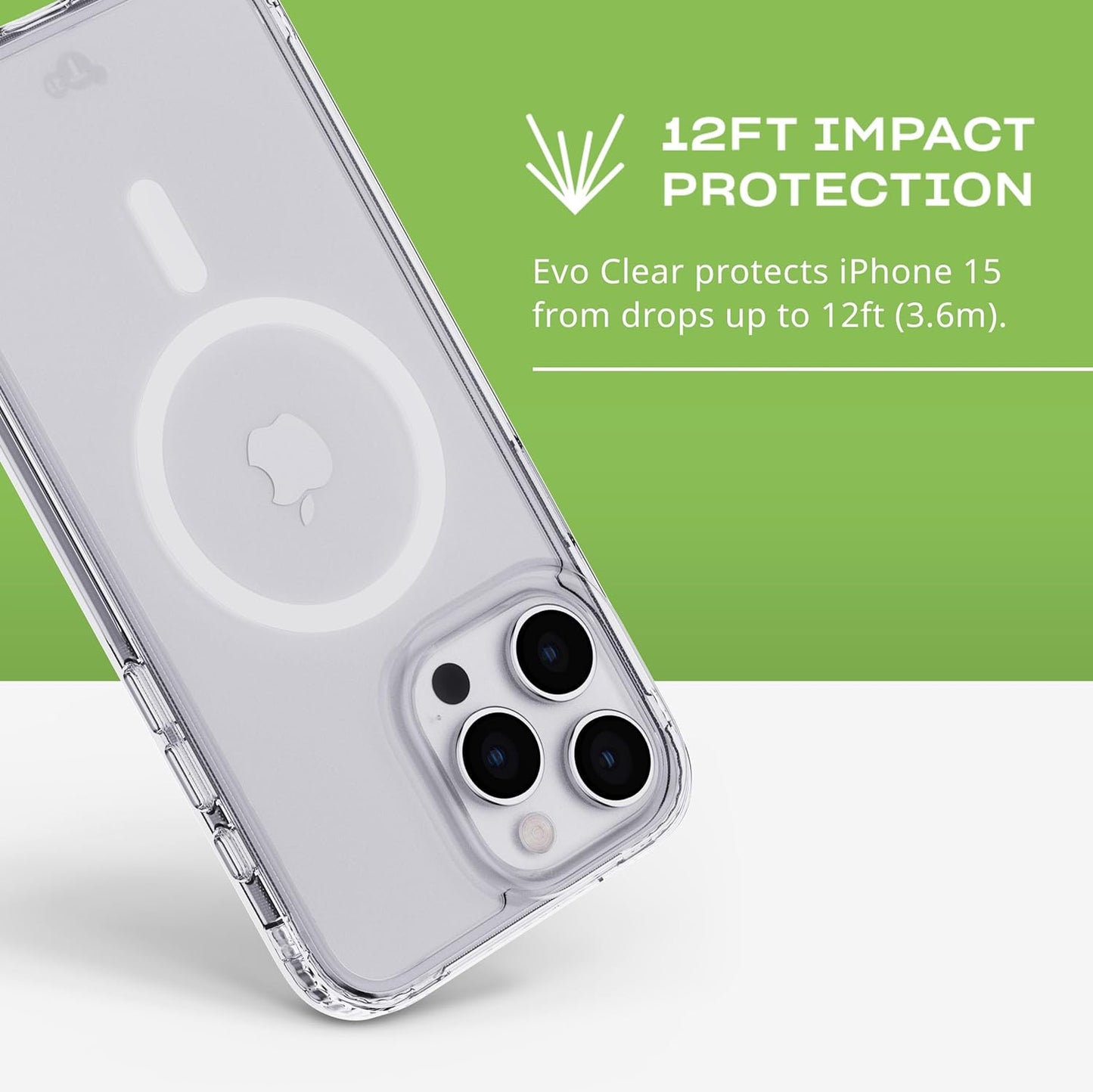 Tech 21 Evo - Funda transparente para iPhone 15 Pro Max, compatible con MagSafe, funda de protección contra impactos, transparente