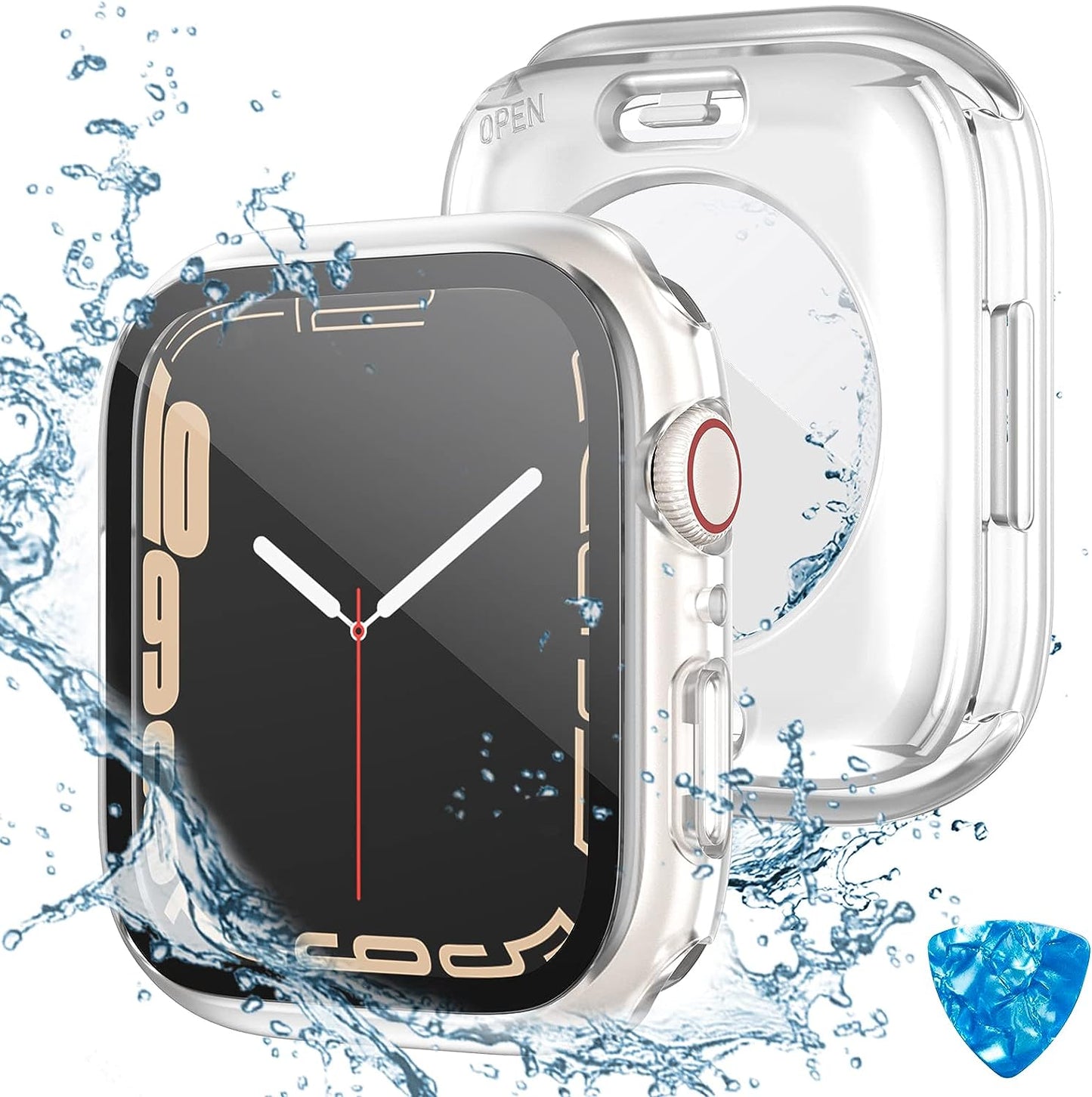 Tensea - Funda protectora de pantalla impermeable para Apple Watch, iWatch protector facial de PC para iWatch película de vidrio templado integrada, parachoques delantero y trasero para mujeres y hombres, transparente.