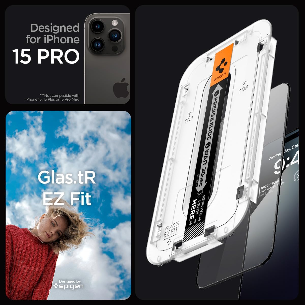 Spigen Tempered Glass Screen Protector • [GlasTR EZ FIT] designed for iPhone 15 Pro • Case Friendly •