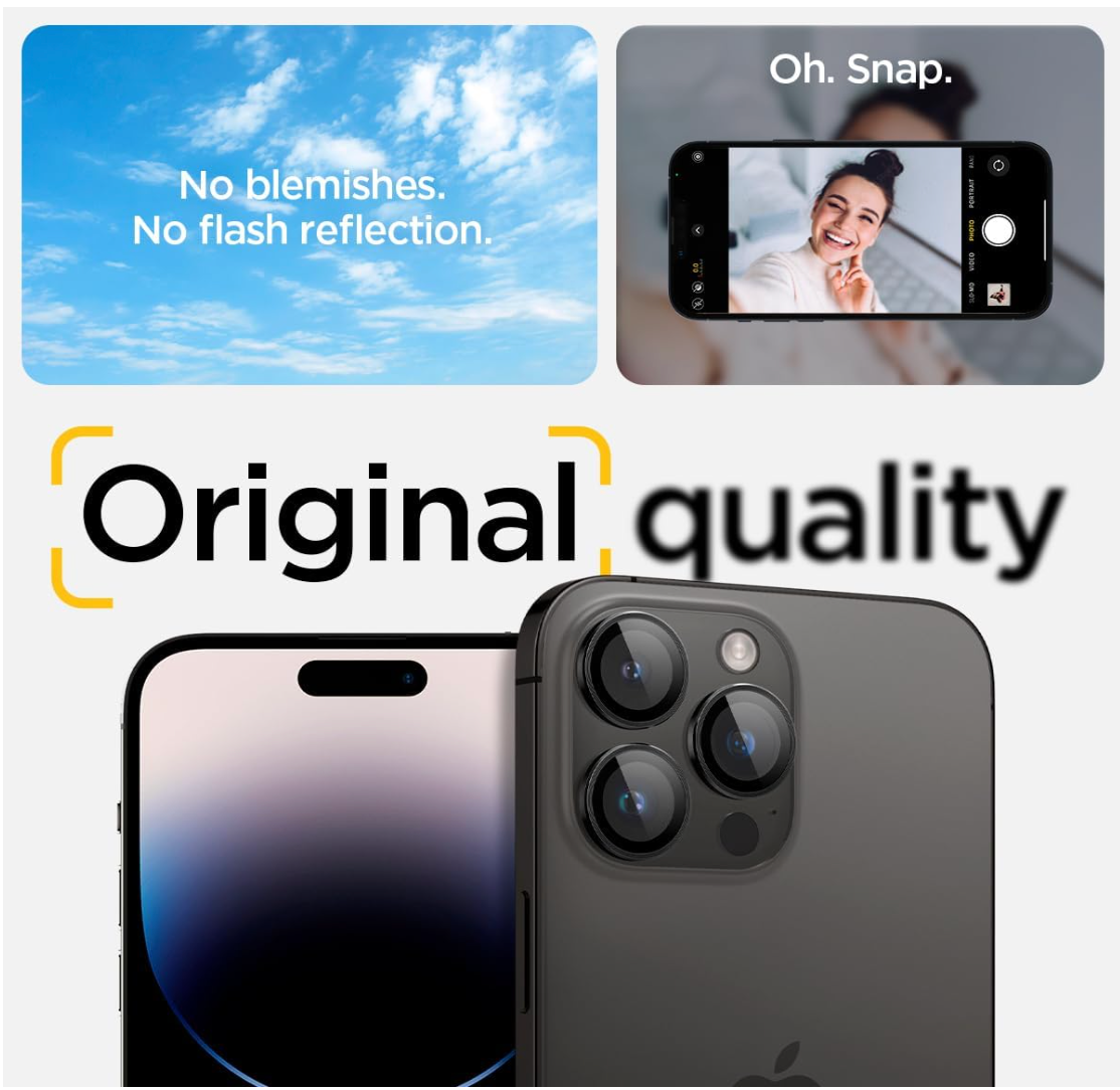 Spigen GlasTR EZ Fit Optik Pro - Protector de pantalla para lente de cámara [GlasTR EZ Fit Optik Pro] diseñado para iPhone 15 Pro Max/iPhone 15 Pro/iPhone 14 Pro [compatible con fundas]