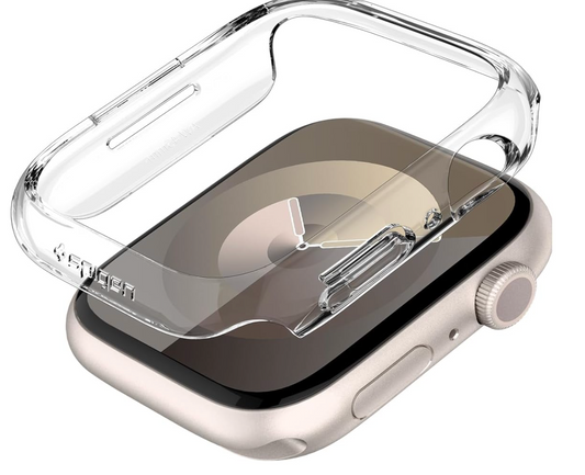 Spigen Carcasa rígida de policarbonato delgada diseñada para Apple Watch Series 9/8/7 de 45 mm, transparente transparente