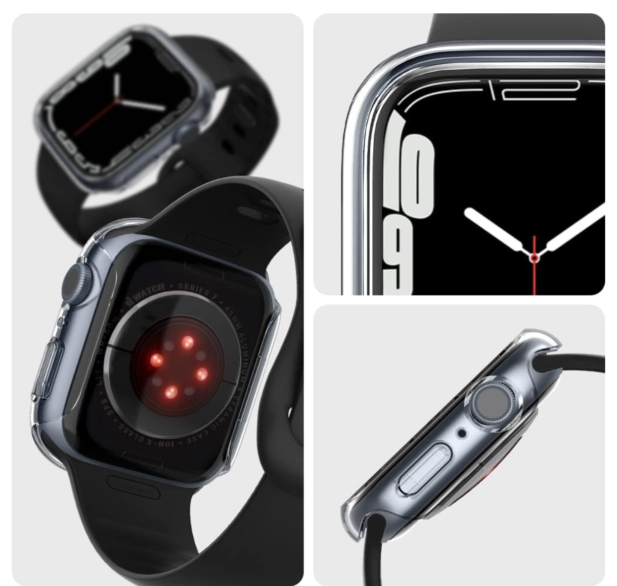 Spigen Carcasa rígida de policarbonato delgada diseñada para Apple Watch Series 9/8/7 de 45 mm, transparente transparente